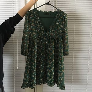 Floral Low V-Neck Mini Dress